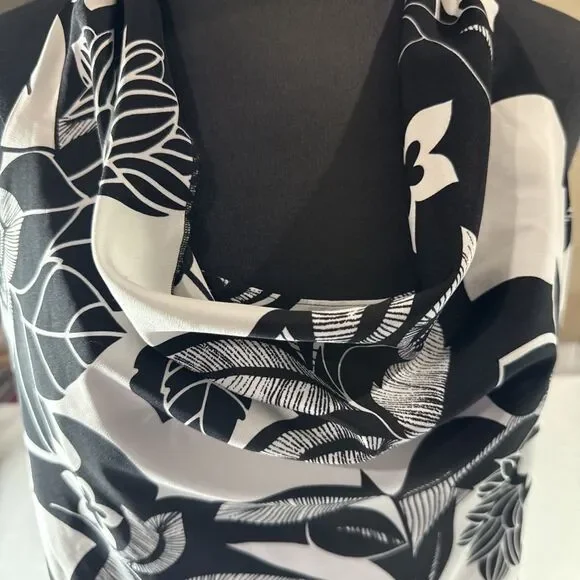 Daisy Fuentes Floral Tie Scoop Neck Sleeveless Blouse In Black And White Size M - Picture 2 of 10
